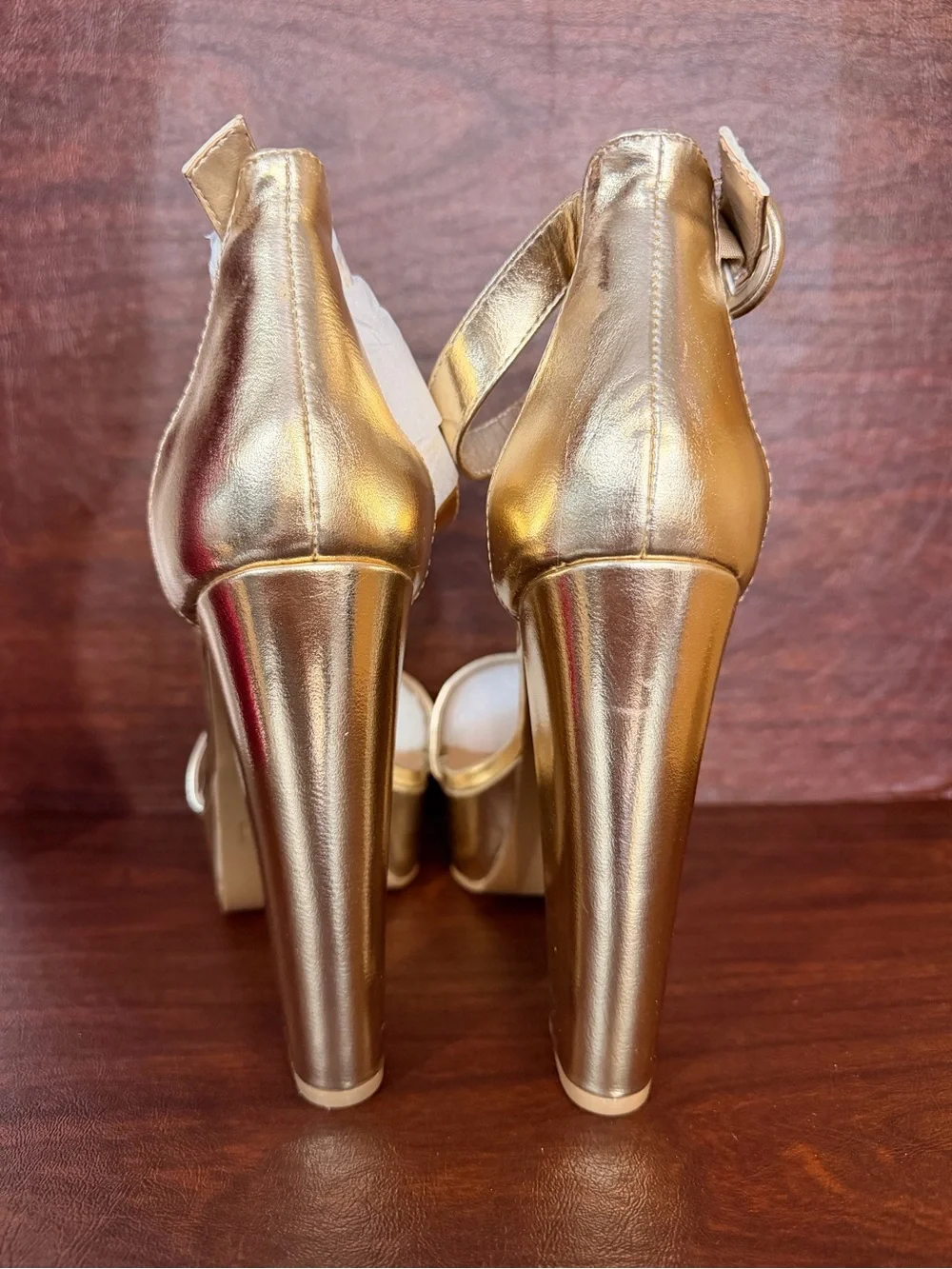 BAMBOO Metallic Gold Platform Block Heel Sandals 7.5